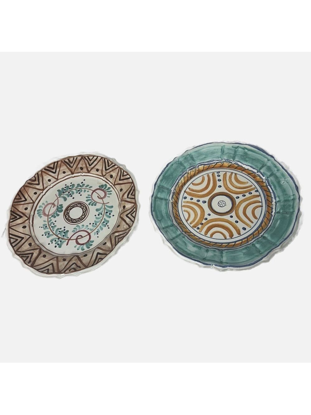VTG Deruta Handmade Italian Dinner Plates Set 2 Wall Hanging Scalloped Rustic